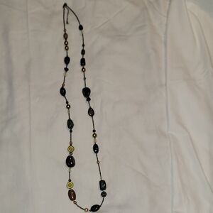 Long Beaded Necklace in Green, Brown and Gold - Unbranded